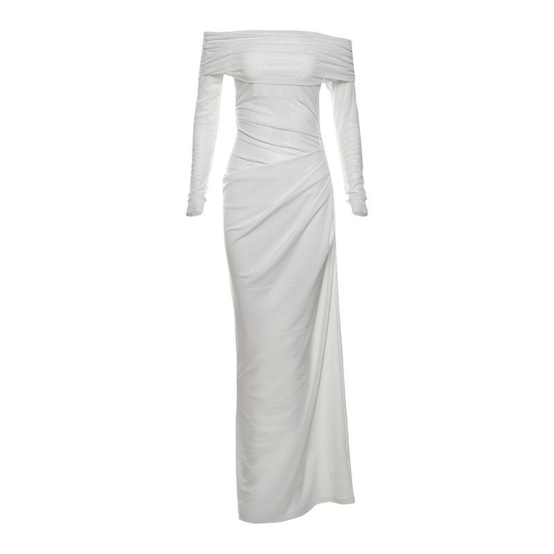 Women s Color Temperament Sexy Slim One Shoulder Hollow Waist Dress L