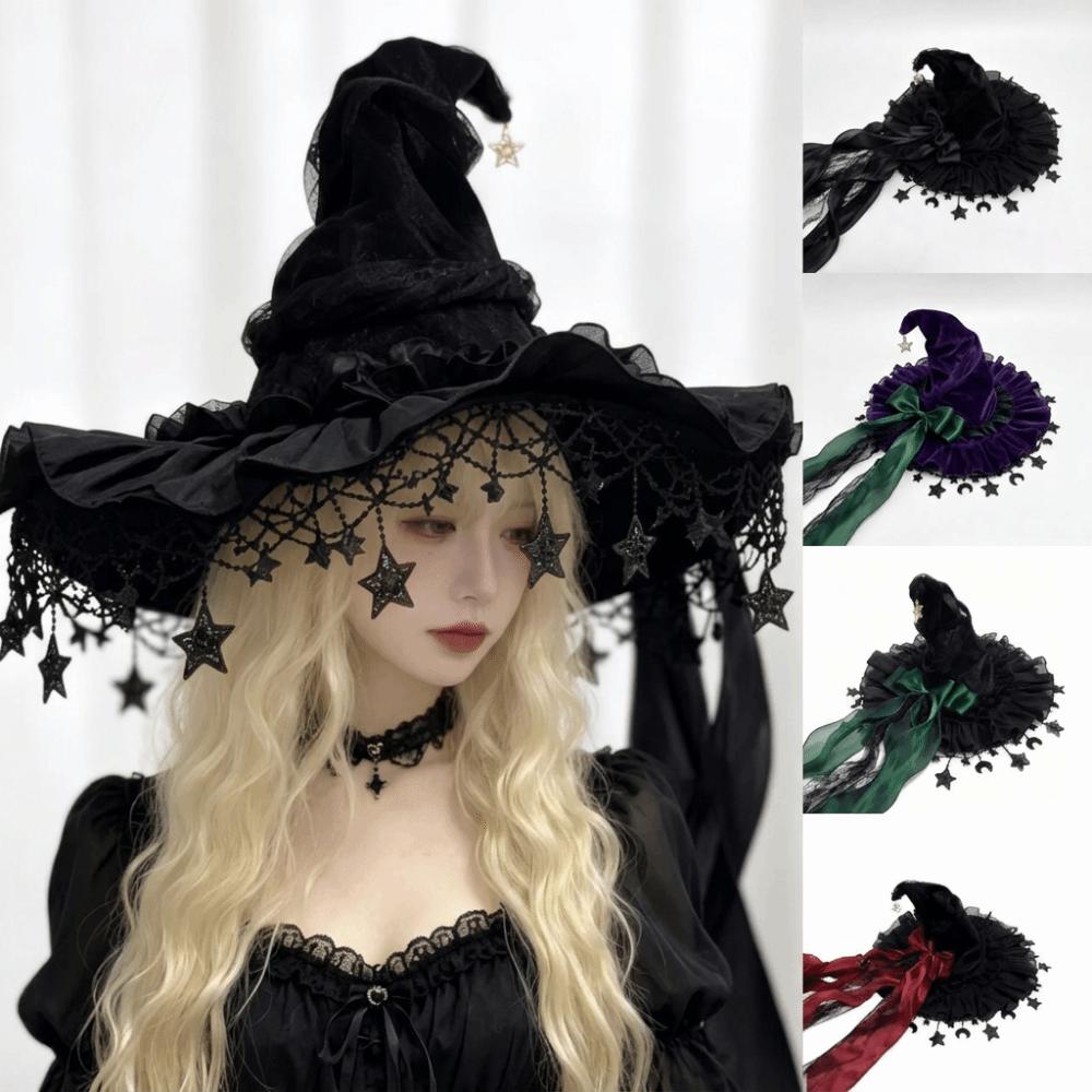 Lace Trim Gothic Hat Wide Brim Cosplay Costume Hat Dramatic Witch Hat  Women’s Costume