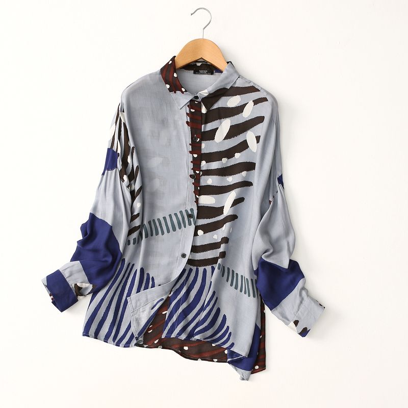 

Внешняя торговля Экспорт Мода Пэчворк Неравномерный принт Легкие Хлопково-Шелковые Рубашки Женские С Длинным Рукавом Свободные Рубашки из Искусственного Хлопка Light gray blue All yards