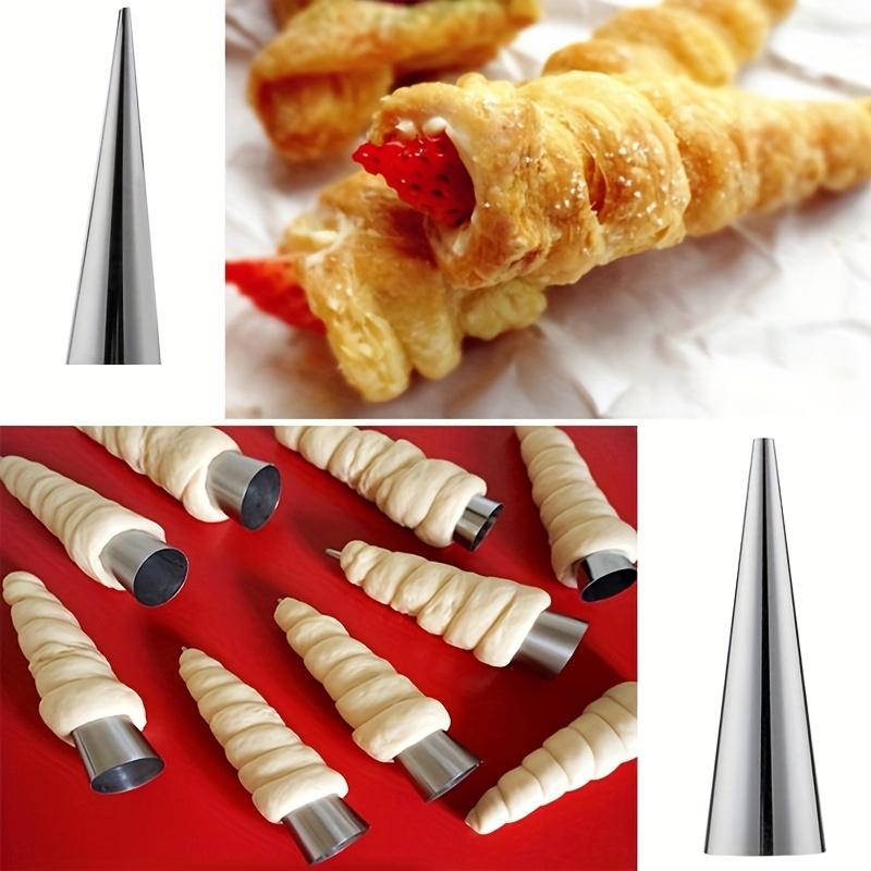 16Pcs Stainless Steel Cannoli Form Tubes Cream Roll Mold Diagonal Shaped Free Standing Cone Flower Mounted Mouth Cleaning Brush