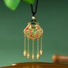 5D Gold Craft Lotus Peace Lock Tassel Pendant Necklace for Hanfu