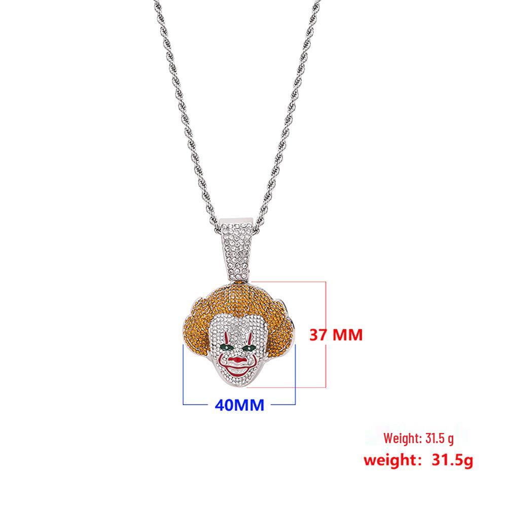 European-American Quirky Christmas V for Vendetta Clown Hip-Hop Pendant Necklace with Full Diamond Design
