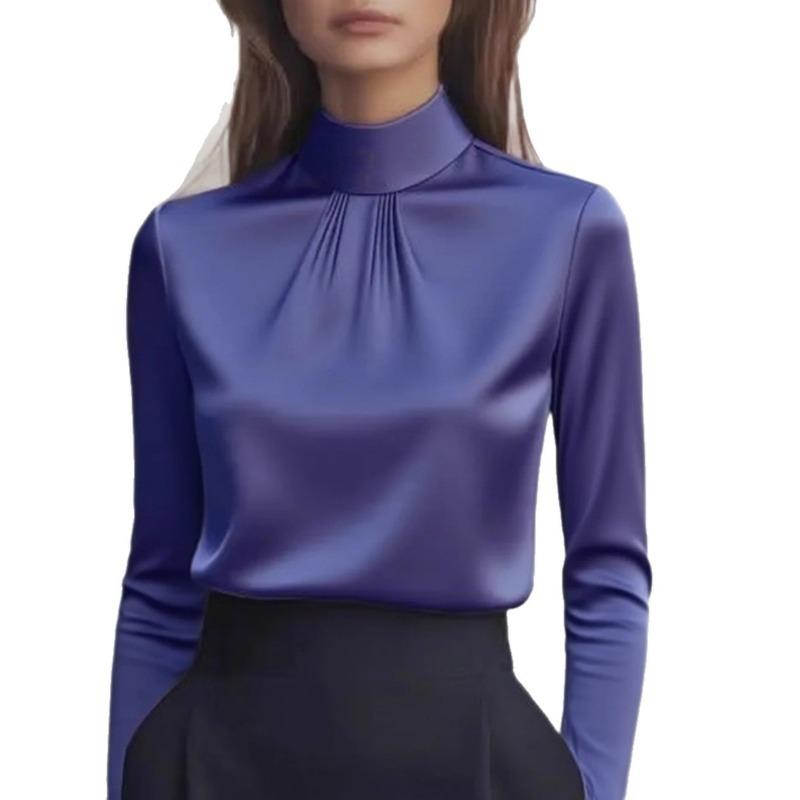 New Elegant Semi-turtleneck Loose Long Sleeved Blouse Spring and Autumn Women's Office Wear Shirt Fashion Solid Color Woman Tops