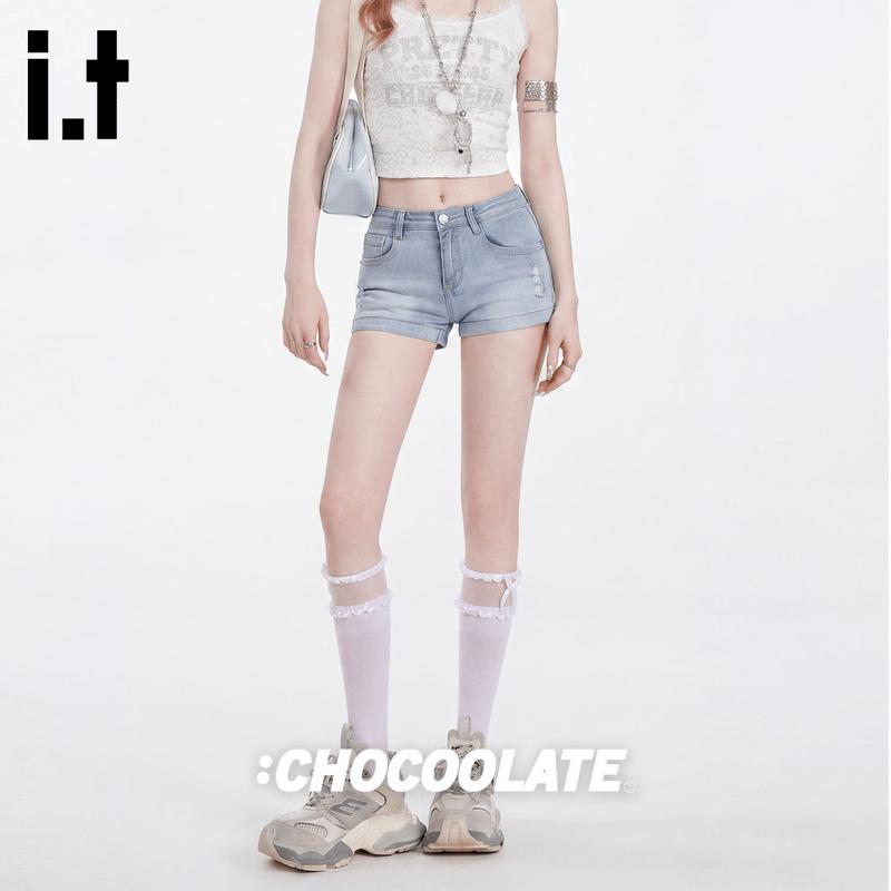CHOCOOLATEit Women s High-Waist Denim Hot Pants S светло-синий