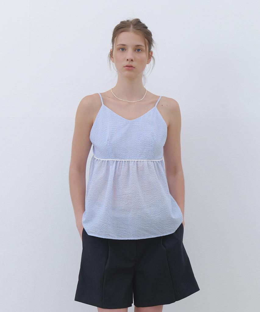 CLUNY Summer Strap Shirring Peplum Blouse - Cream Butter