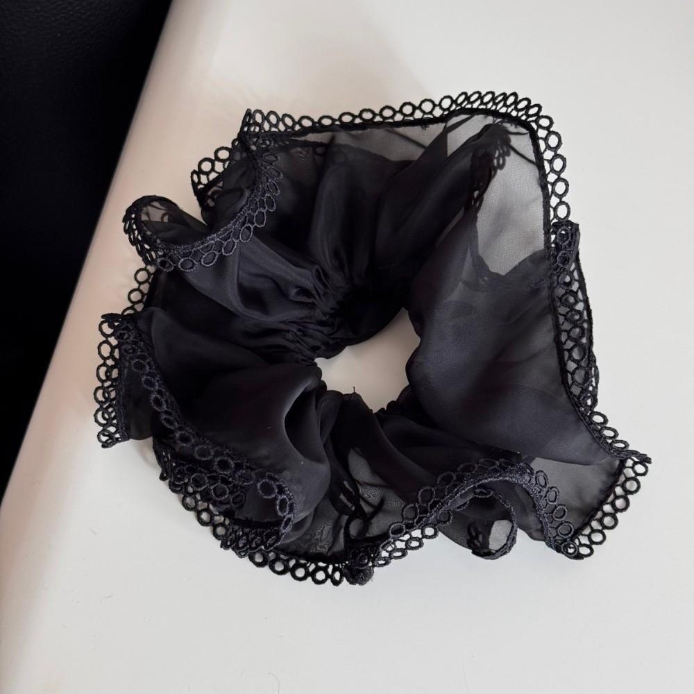 

Korean Style Double-layer Mesh Hair Rope Solid Color Bun Rubber Bands Ponytail Holder чёрный