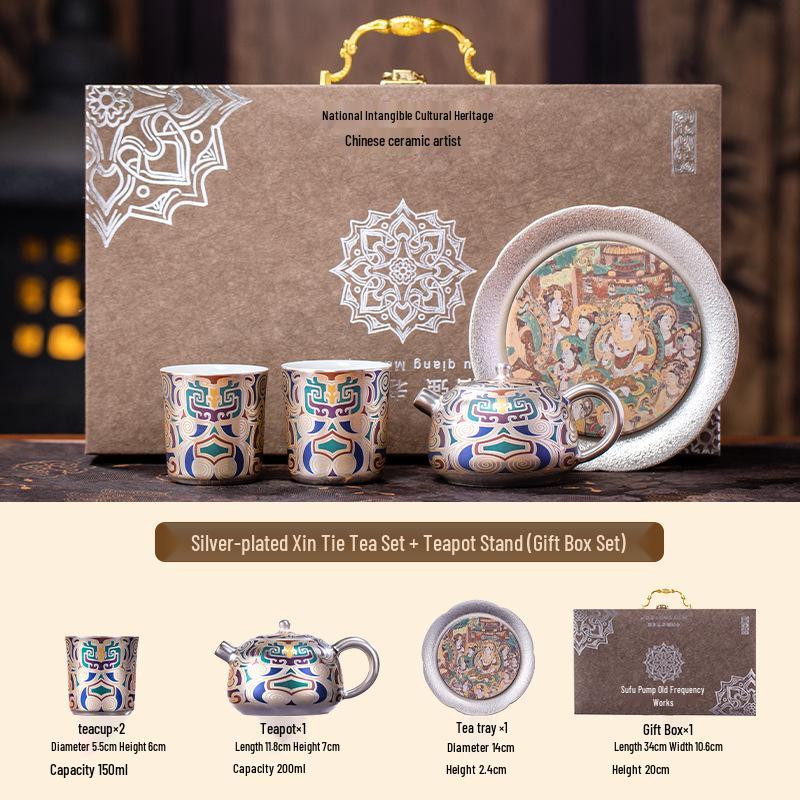 Dunhuang Gilded Silver Tea Set: Perfect Gift for Elders, Teachers, Corporate Events, or International Souvenirs.