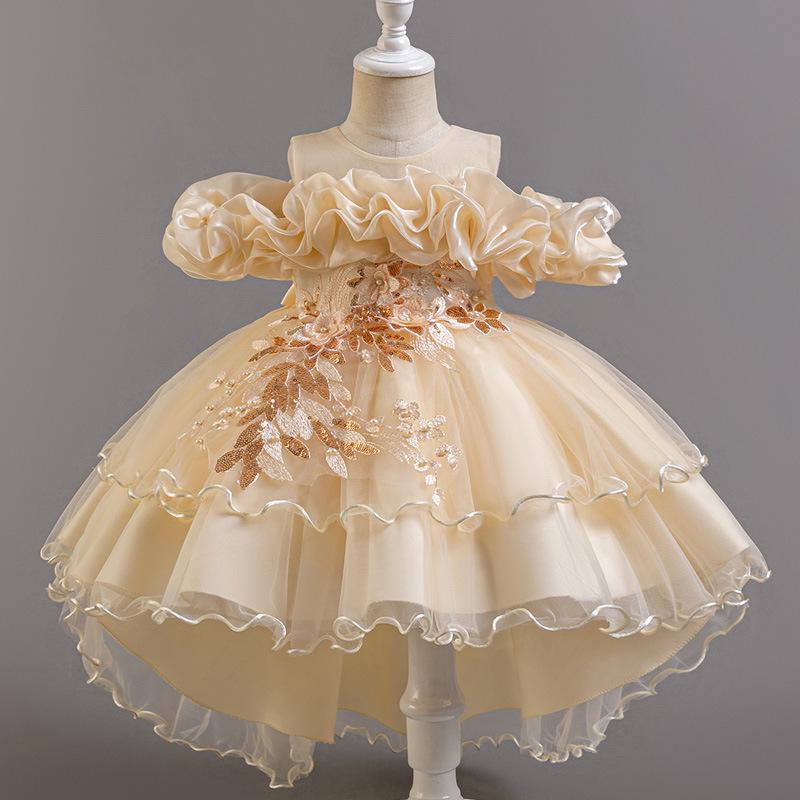 Girls' One-Shoulder Tulle Princess Dress for Weddings, Banquets, and Piano Performances
