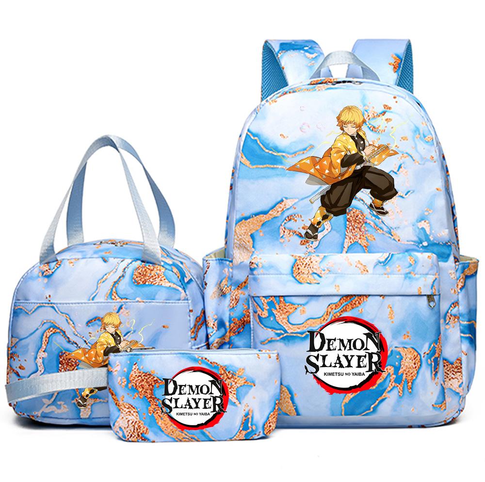 3Pcs/set Anime Demon Slayer Printed Backpack Handbag Pencil Case for Teenager Student Girl Boy Bookbag Schoolbag Large Capacity Waterproof Travel Bag