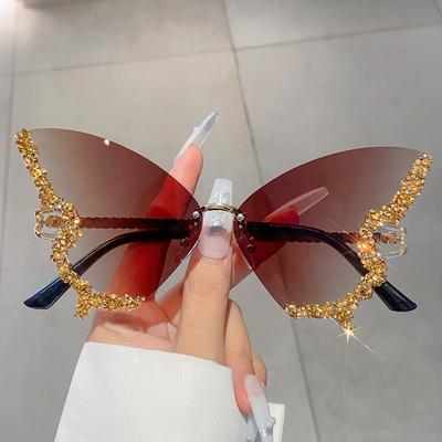 Irregular Rimless Oversized Party Sunglasses New Large Frame Butterfly Studded Diamond Frameless Sunglasses Optical Eyewear