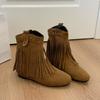 Retro fringed short boots for women~ Winter 2025 new versatile willow nail short boots fashionable British western boots