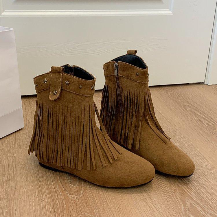 Retro fringed short boots for women~ Winter 2025 new versatile willow nail short boots fashionable British western boots