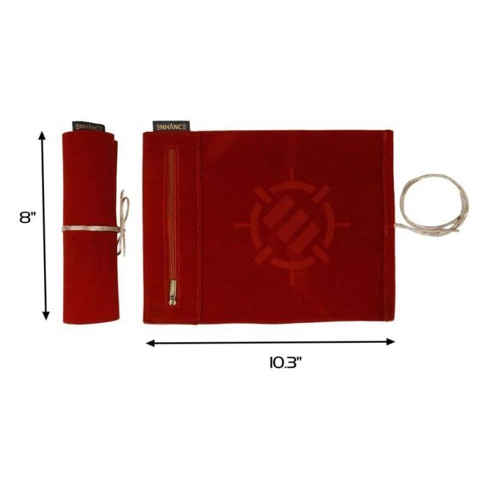 Enhance Gaming Red Tabletop Roll on a Scroll Dice Case and 7pc Acrylic Dice Set