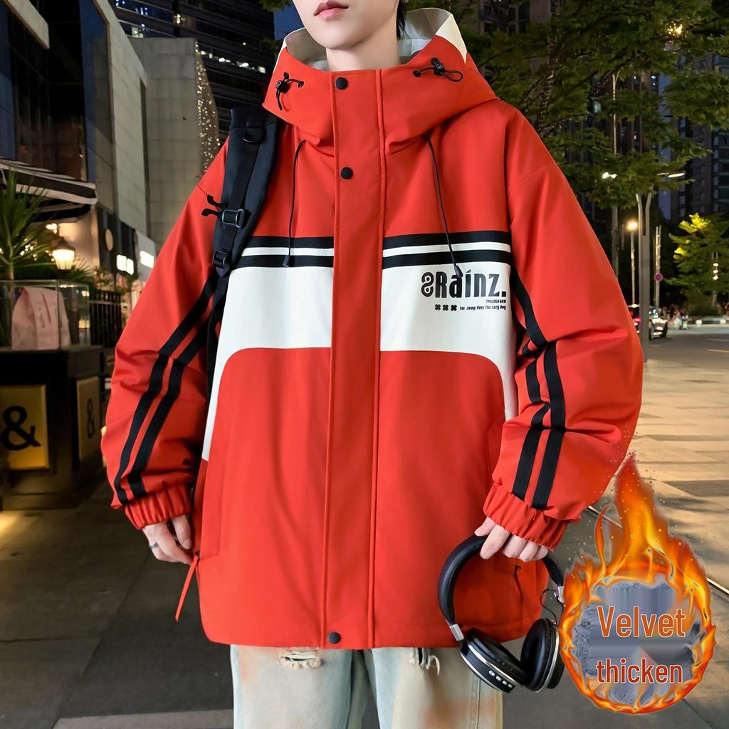 Men's & Teen Boys' Trendy Velvet-Enhanced Winter Jacket, Thick Cotton Windbreaker for Older Kids & Junior High Students