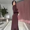 2025 European/American Bodycon Sheath Dress: Solid Color, Long Sleeve, Round Neck, Button & Pleated Details