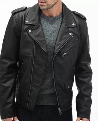 AL KHALID BOMBER Biker Neue schwarze Herrenjacke 100 % weiche Lammfell-Motorradjacke