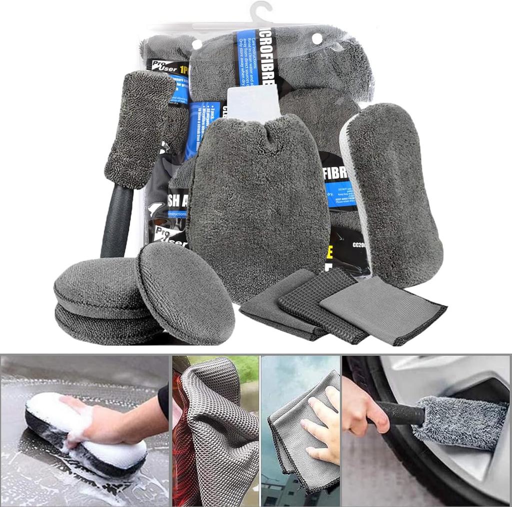 9pcs Car Cleaning Kit Microfiber Detailing Tools Set Interior Exterior Auto Wash Care Accessories
