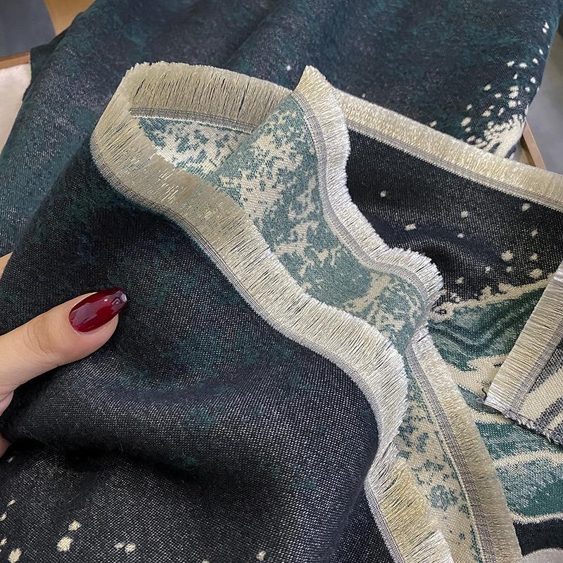 Imitation cashmere landscape scarf women's autumn and winter versatile contrasting colors landscape simple retro warm scarf