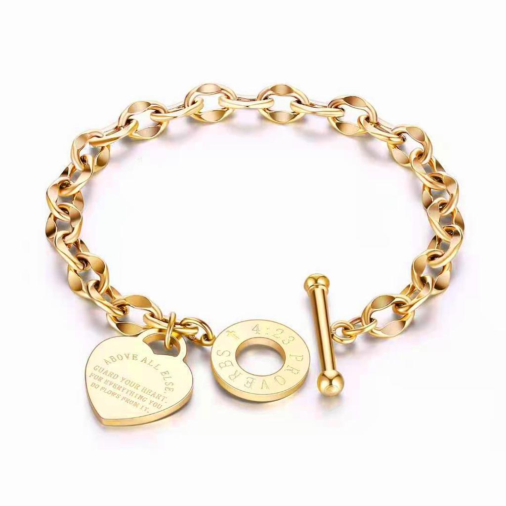 Bracciale a cuore in acciaio al titanio stile INS: Fibbia OT, Design di Lusso per Signore