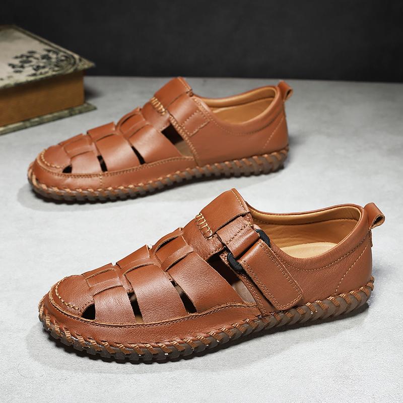 

2026 Classic Trend Brown Men s Sandals Handmade Soles Durable Men s Camping Beach Shoes Anti Slip Hollow Casual Shoes 48 шоколадний