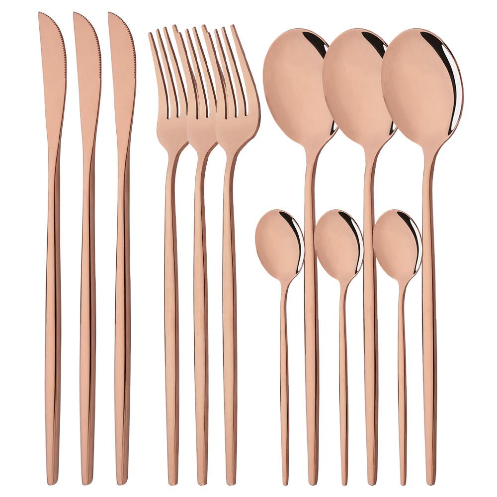 12Pcs Mirror Silver Tableware Set Stainless Steel Cutlery Western Dinner Knife Fork Spoon Dinnerware Teaspoons Kitchen