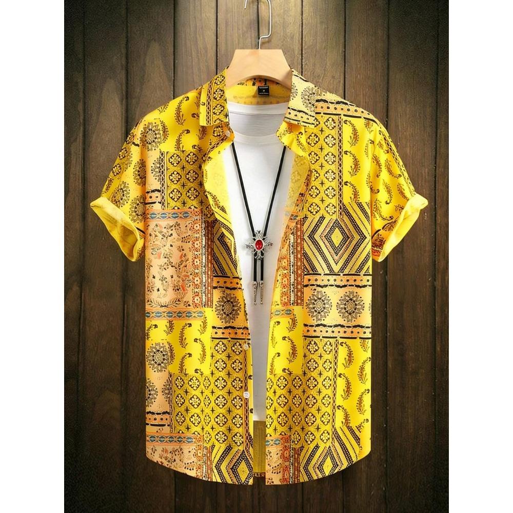 2026 Men's Summer Fashion Printed Short-Sleeve Shirt, Retro Trendy Lapel Shirt for Men, Hawaiian Beach Casual Top