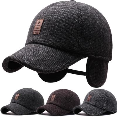 Baseballmütze Wollstrick Winter Ohrenschutz Baseballmütze Herren Verdicken Warme Mützen mit Ohrenklappen Sport Golfmützen Snapback