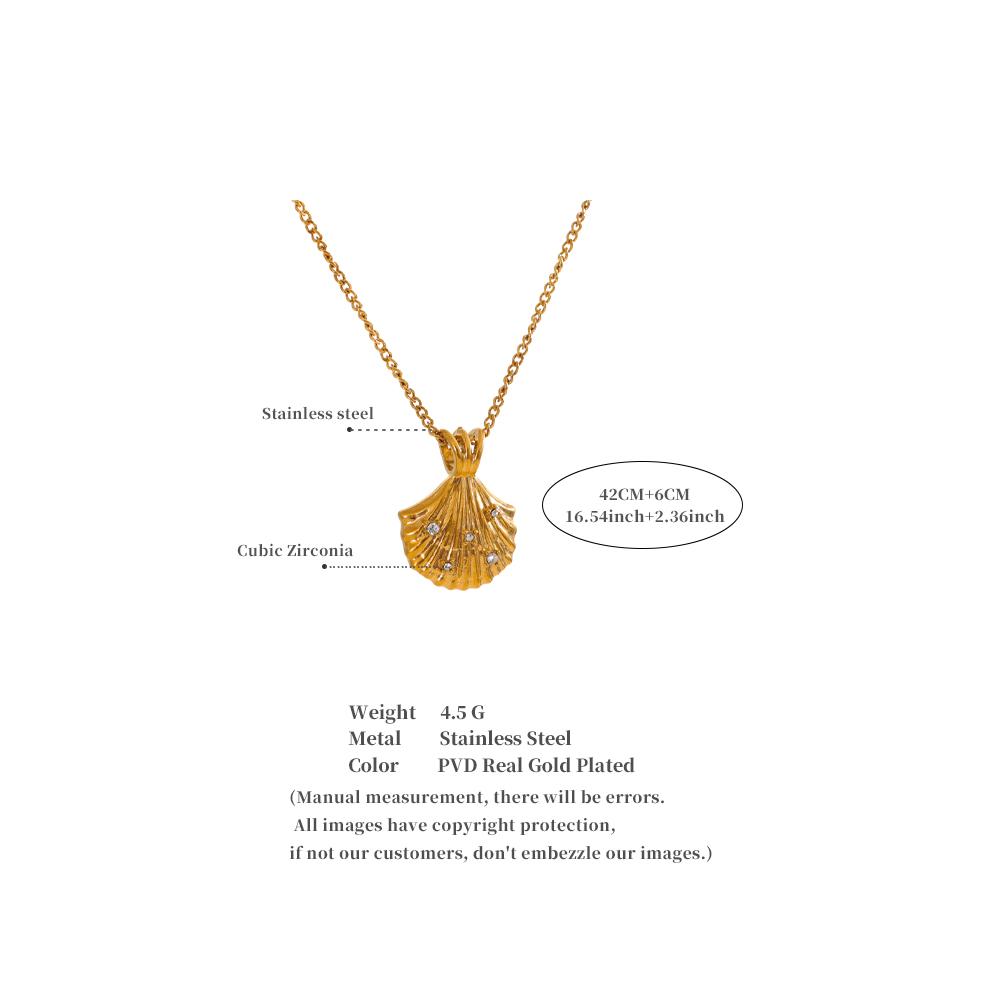 Yhpup Ocean Style 316L Stainless Steel Casting Zirconia Metal Shell Necklace Fashion Pendant Trendy Summer Jewelry Waterproof