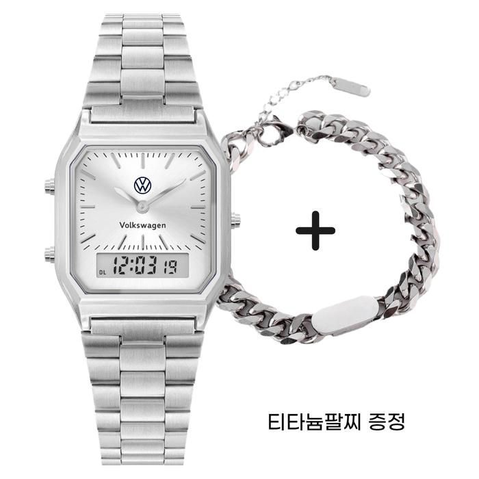 Pogseubagenwachi Vw-Anadigite Dual Time + Titanium Bracelet Set