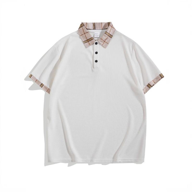 

Men s Summer Outdoor Sports Fashionable Breathable Button Down Shirt Men s Sports Casual Plaid Polo Shirt S білий