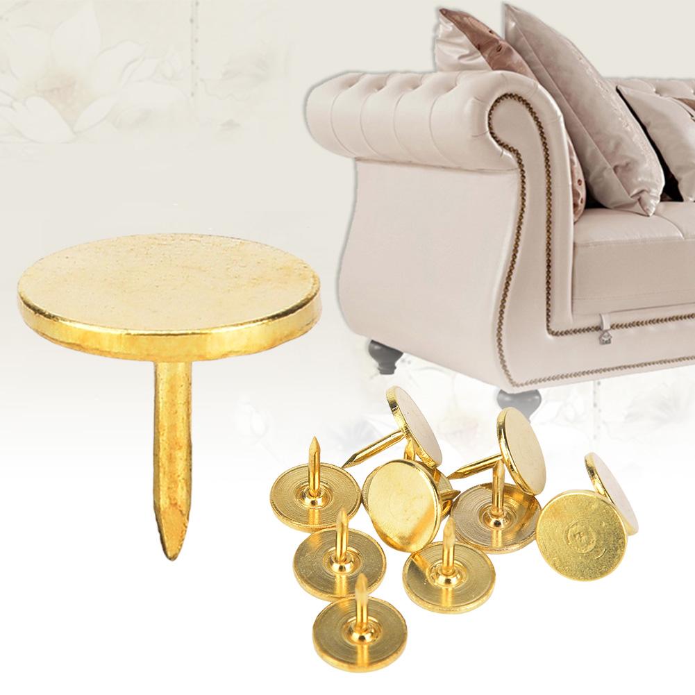 100Pcs Flat Head Upholstery Nail Round Antique Furniture Decorative Drawing PinYellow 9 x 8mm