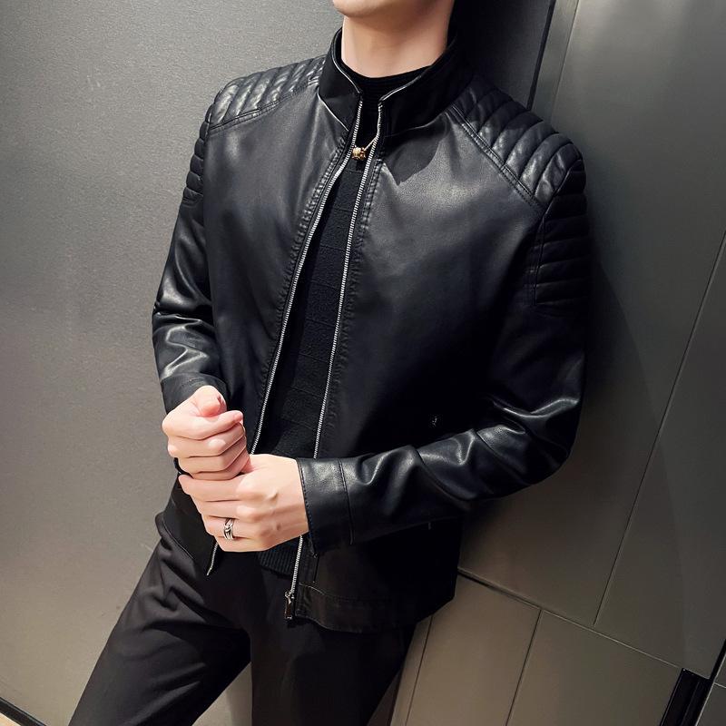 Spring and Autumn Leather Jacket Jacket Men's Handsome Trend Top