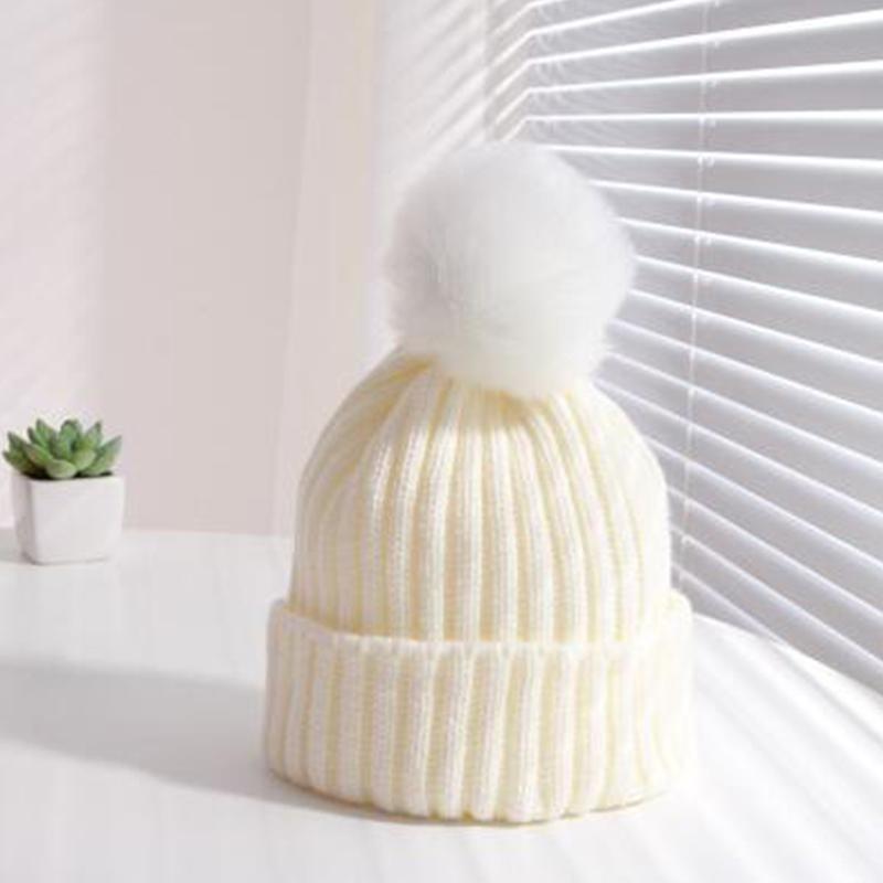 Winter Pompom Baby Beanie Cap Thicken Warm Woolen Knitted Hat for Kids Boy Girl Solid Color Crochet Hats