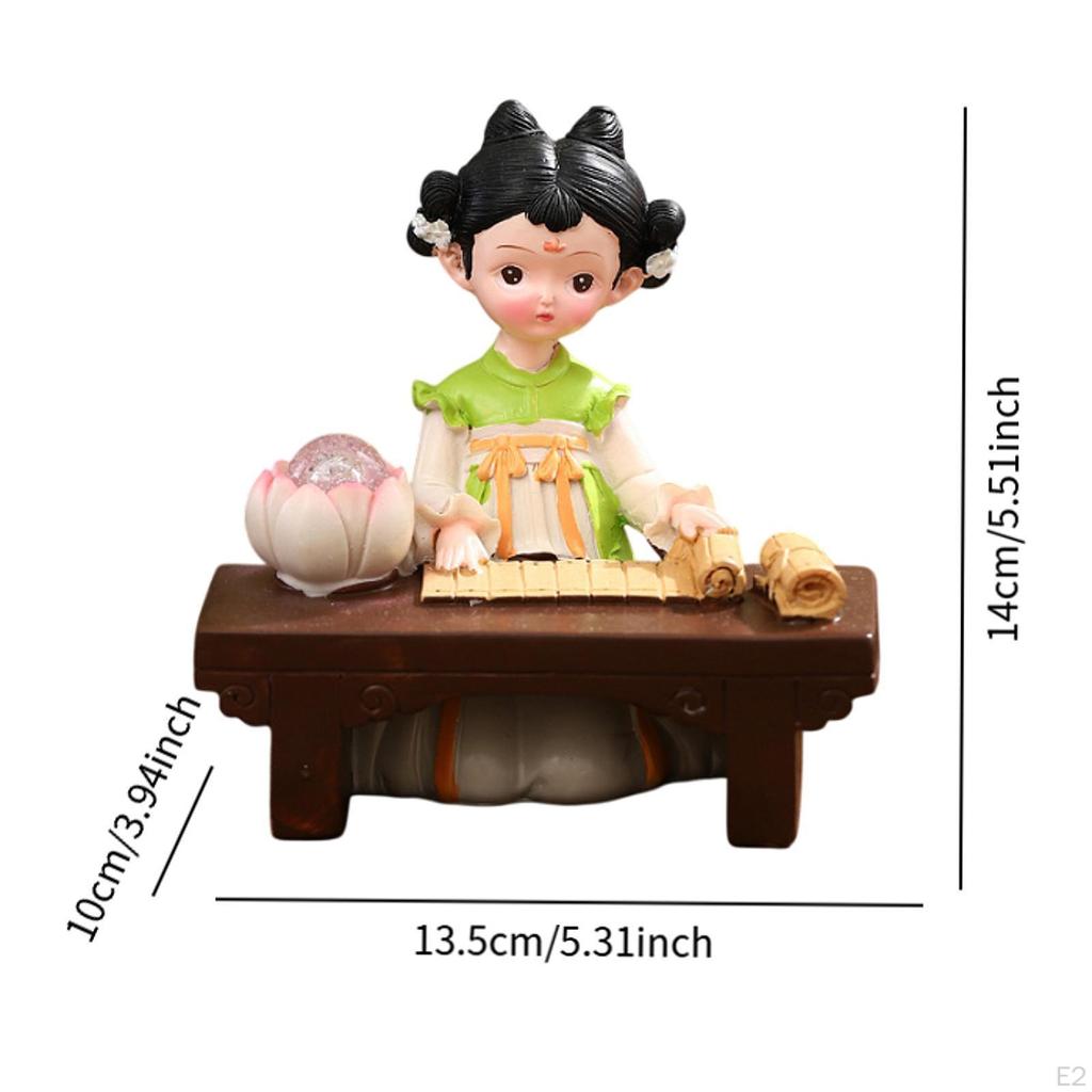 Girl Resin Statue Figurine with Light Folk Ethnic Decoration Doll Toy Gift Traditional Chinese