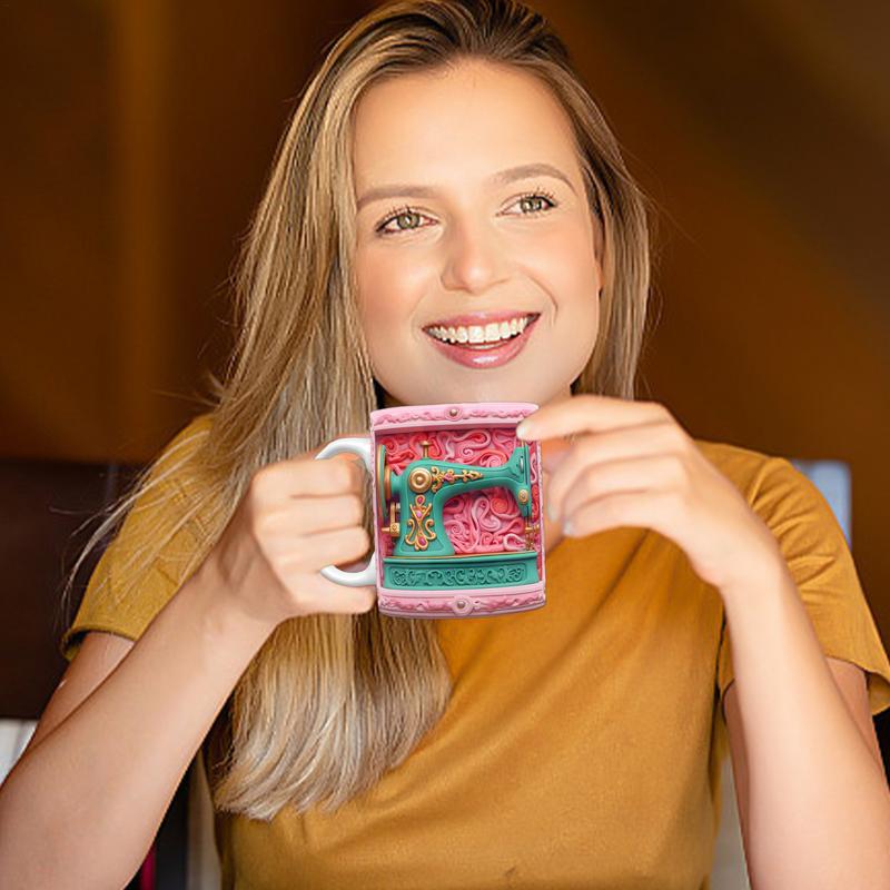 3D Sewing Mug Sewing Machine Themed Mug 3DFunny Unique Microwave Safe Coffee Mug For Quilters Moms Sisters Grandmothers Aunts