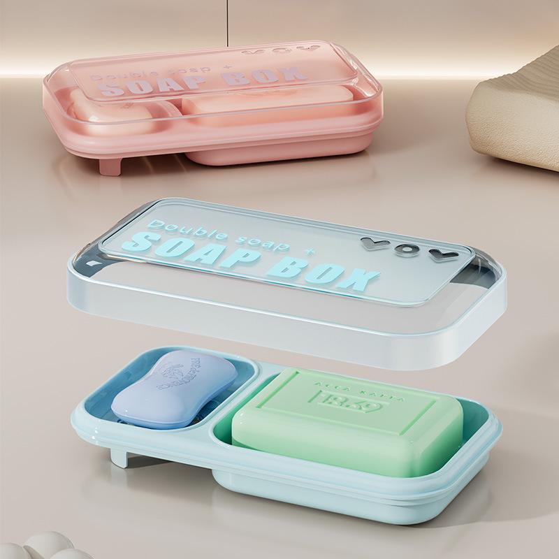 Dual-Compartment Soap Dish with Scented Lid for Dorm Use – Bubble Design, Double Layer