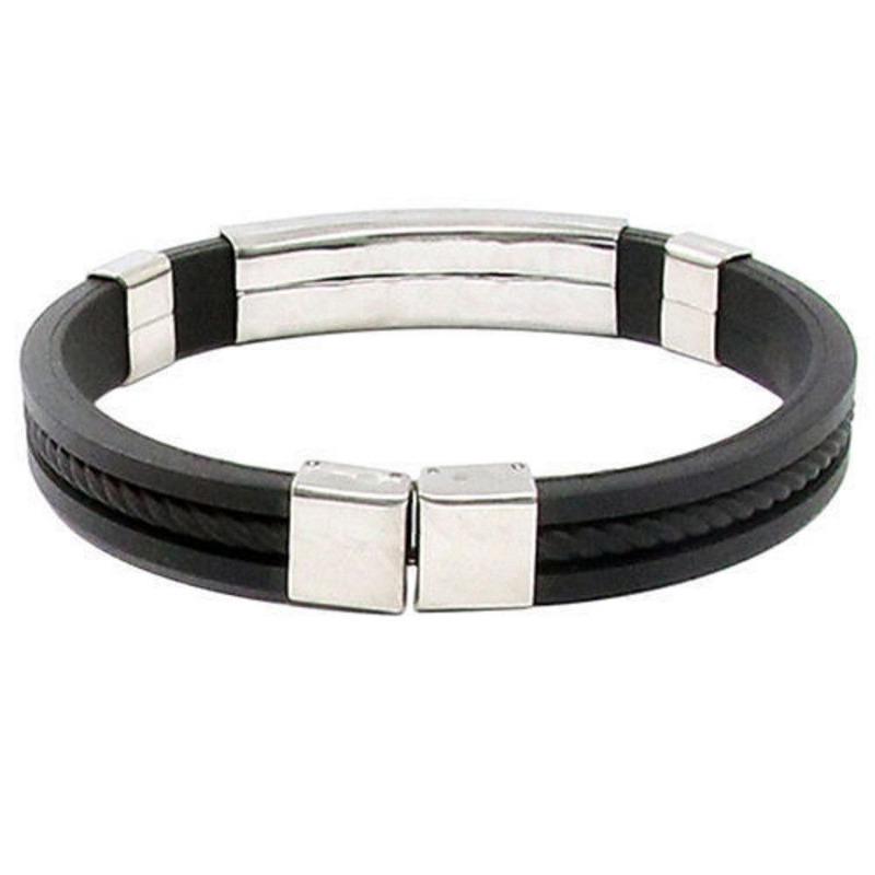 Bracelet Button Cuff Bracelet Stainless Steel Rubber Wristband Men's Women's New