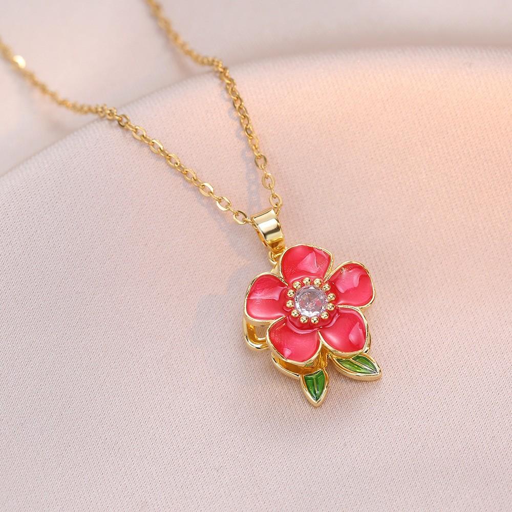 New Colorful Zircon Bauhinia Rotatable Pendant Delicate Trendy Women Decorative Fashion Jewelry Necklace Factory Direct X1409