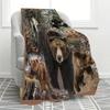 Retro brown bear pattern digital-printed polyester Bedroom velvet flannel cover blanket Fleece soft sofa cover blankets for beds