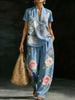 1116 Fashion Summer New Versatile Elegant V-Neck Short Sleeve T-Shirt Pullover and Casual Pants Set