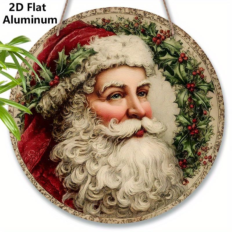 

2D Flat Aluminium Rustic Christmas Sign with Santa Claus Pattern - Artistic Christmas Figurine Ornaments - Ideal for Front Door, Wall, Porch, Window 7.87×7.87inch