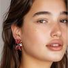 Qingdao Medieval Popular Rose Red Enamel Bow Inlaid Zircon Stud Earrings