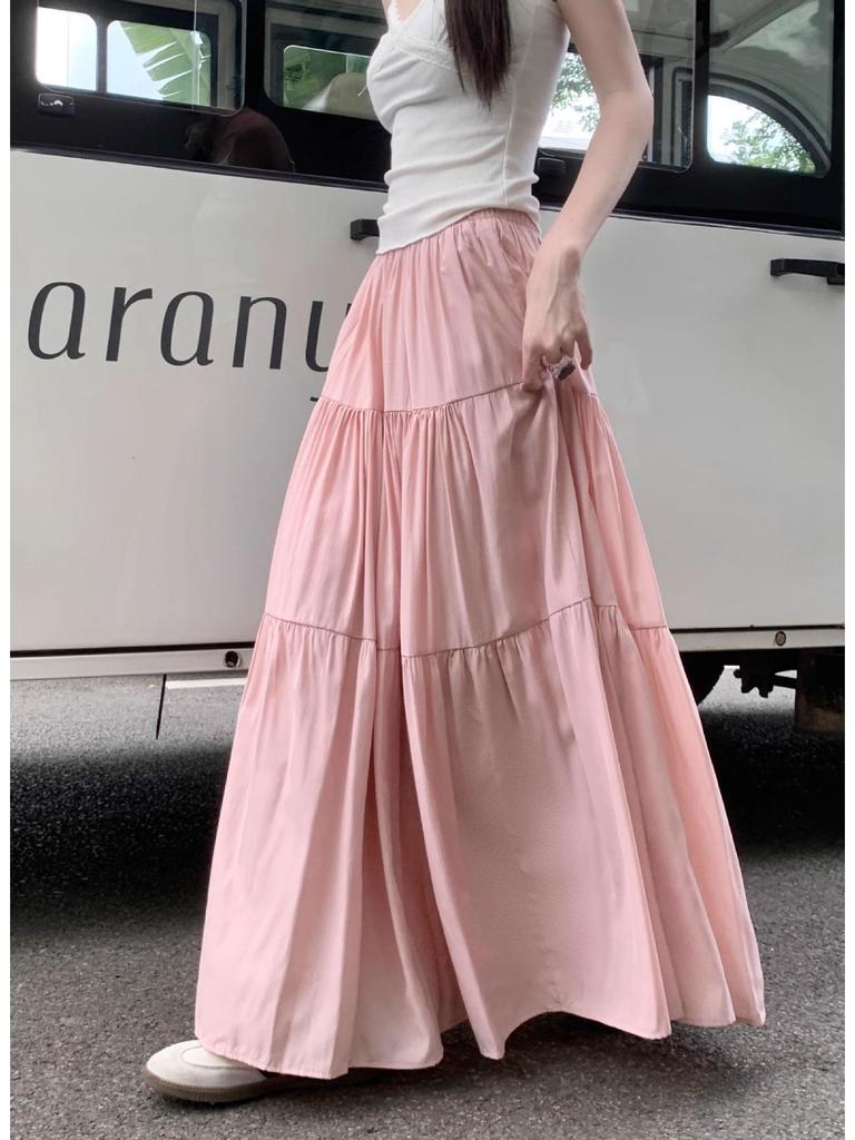 Plus Size Autumn White Pleated Midi Skirt for Women