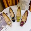 High Heels, Stiletto, Annual Shoes, Green Metal Buckle, Square Head, Shallow Mouth, French Small High-heeled Single Shoes.