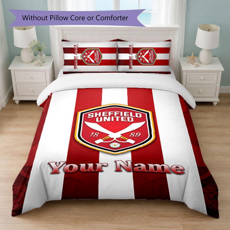 Sheffield United FC Individuelles Namens-Text Bettwäscheset 1 Bettbezug+2 Kissenbezüge Fußball-Logo Personalisierte Geschenkidee für besonderen Anlass Schlafzimmerdekoration