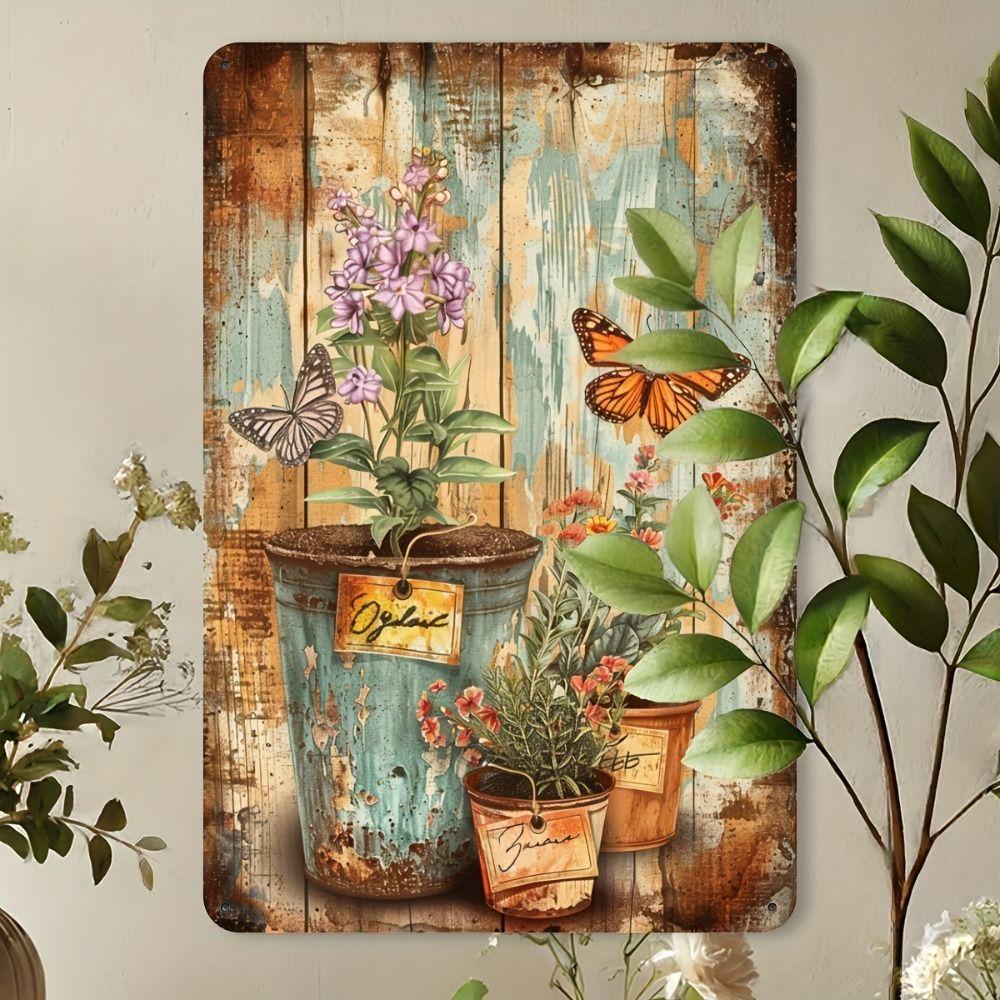 Vintage Metal Wall Poster – Floral Garden Decor, 20x30cm