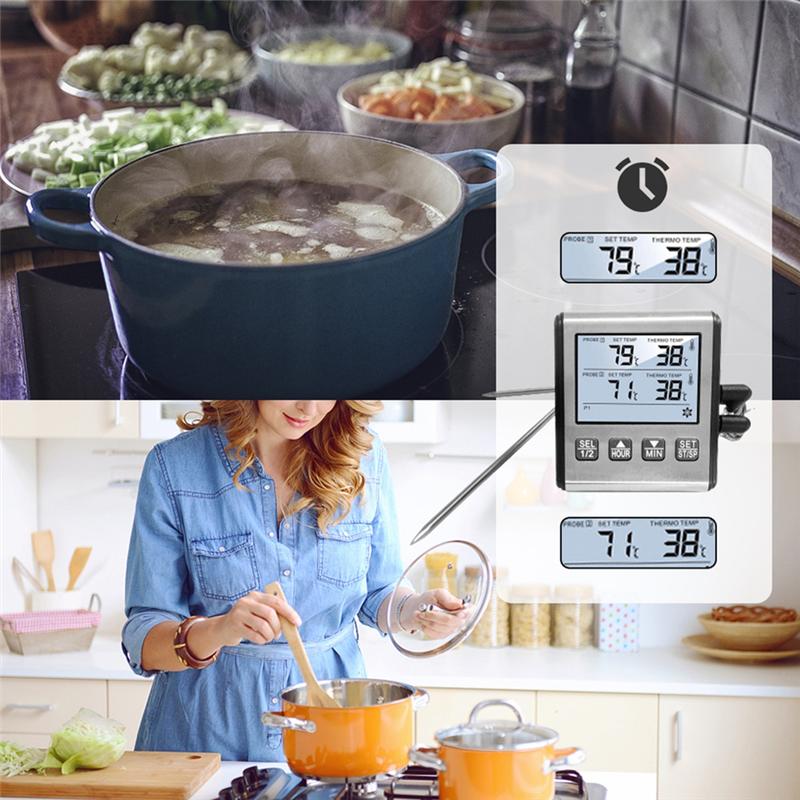 Digital Thermometer for Oven Smoker Kitchen Cooking Grilling Meat BBQ Thermometer with Two Probes