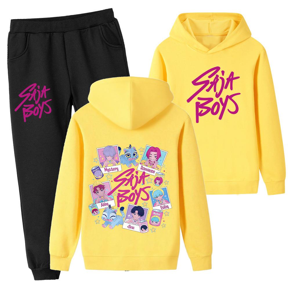 PB1206-2 Kids Boys Girls Kpop Mira Zoey Rumi Sajaboys Double-sided Print Long Sleeves Hoodie Pants Trousers Clothes Sets