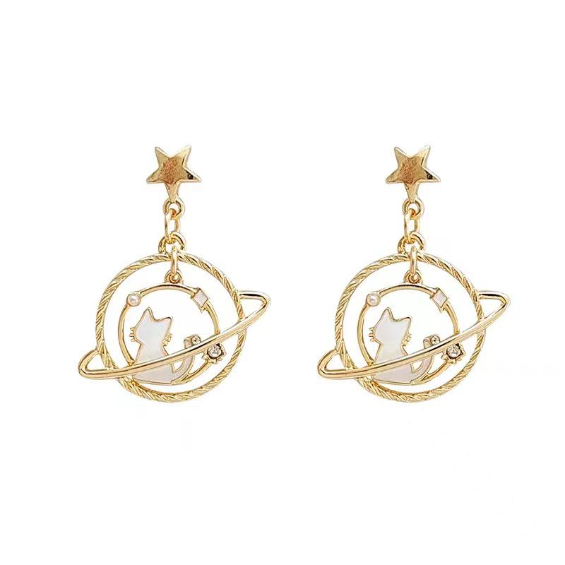 Sweet Fashion Cat Ear Studs & Star Planet Metal Earrings
