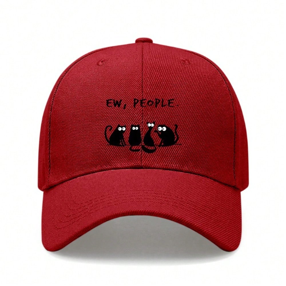 [Funny Cat Hat] Cream Polyester Print Baseball Cap - Adjustable Breathable Casual Streetwear Dad Hat For Men Women
